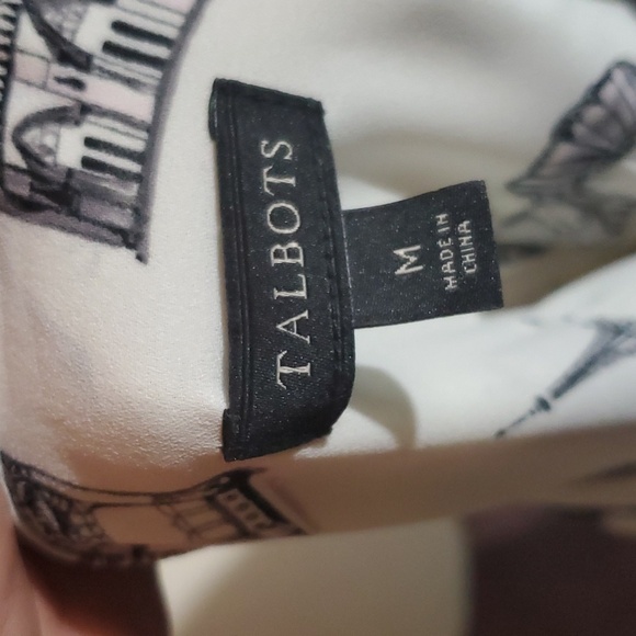 Talbots Paris Print Tie Bow Chiffon Blouse White Black - Picture 7 of 7